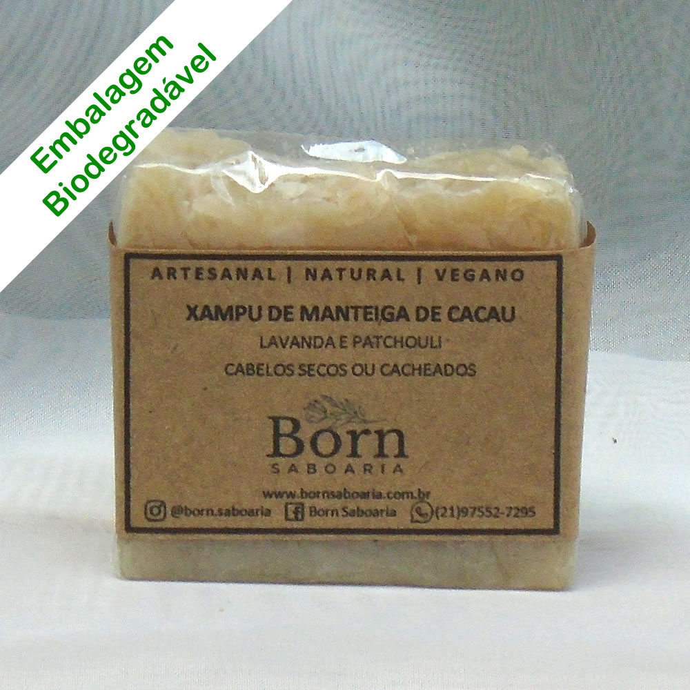 Xampu em Barra Natural e Vegano - Manteiga de Cacau - Cabelos Secos - Born Saboaria